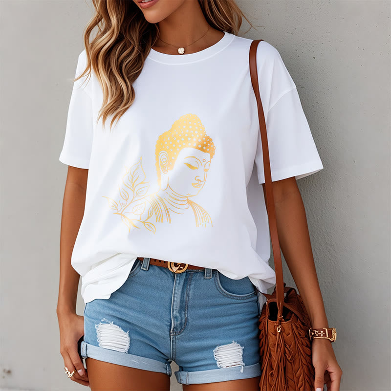 Buddha Stones、黄金の葉、瞑想仏陀Tシャツ - image 8