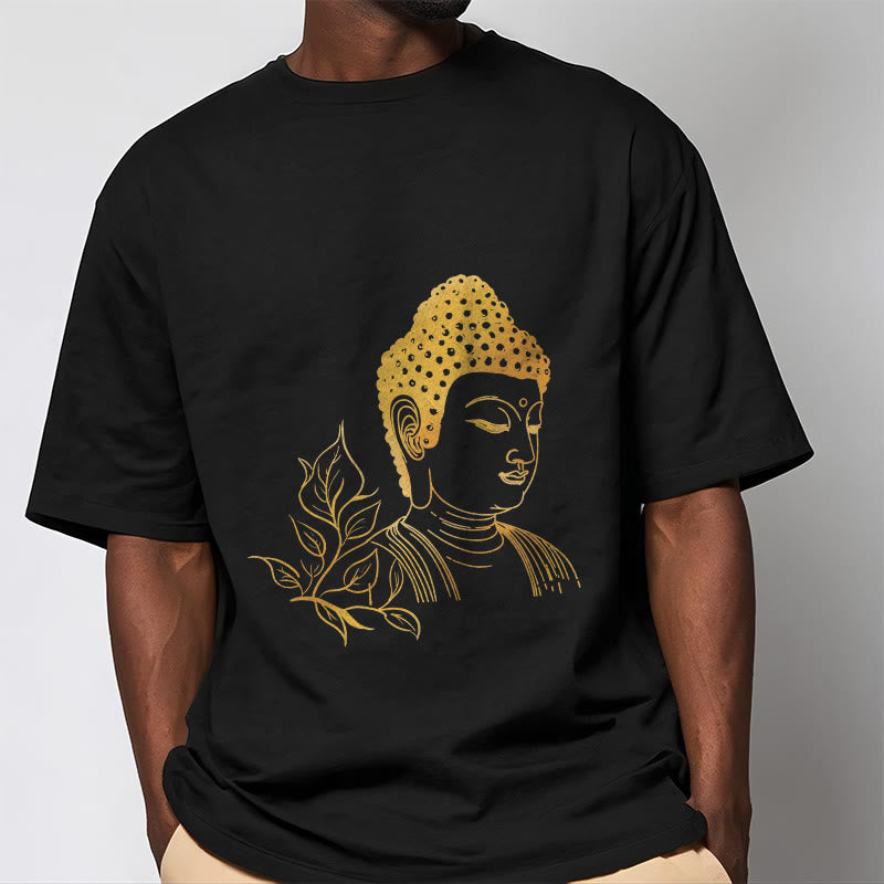 Buddha Stones、黄金の葉、瞑想仏陀Tシャツ - image 2