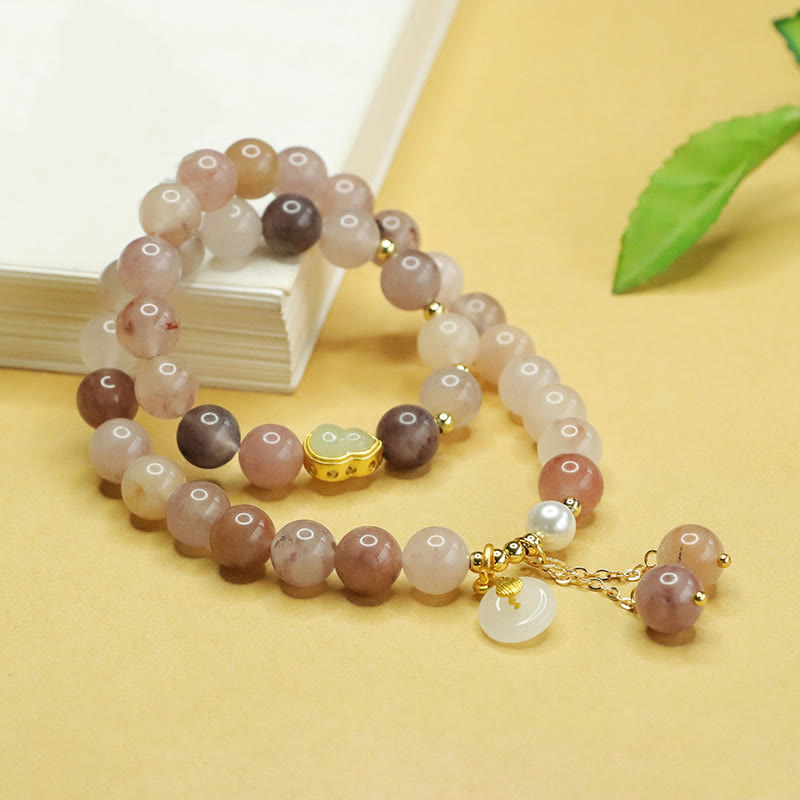 Buddha Stones天然ゴールデンシルク翡翠二重層ひょうたん平和バックル幸運ブレスレット