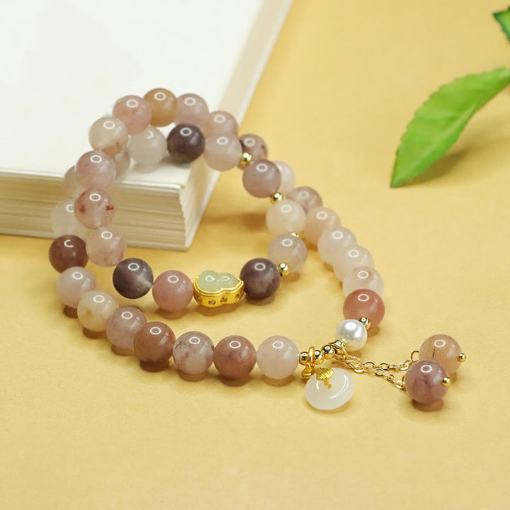 Buddha Stones天然ゴールデンシルク翡翠二重層ひょうたん平和バックル幸運ブレスレット