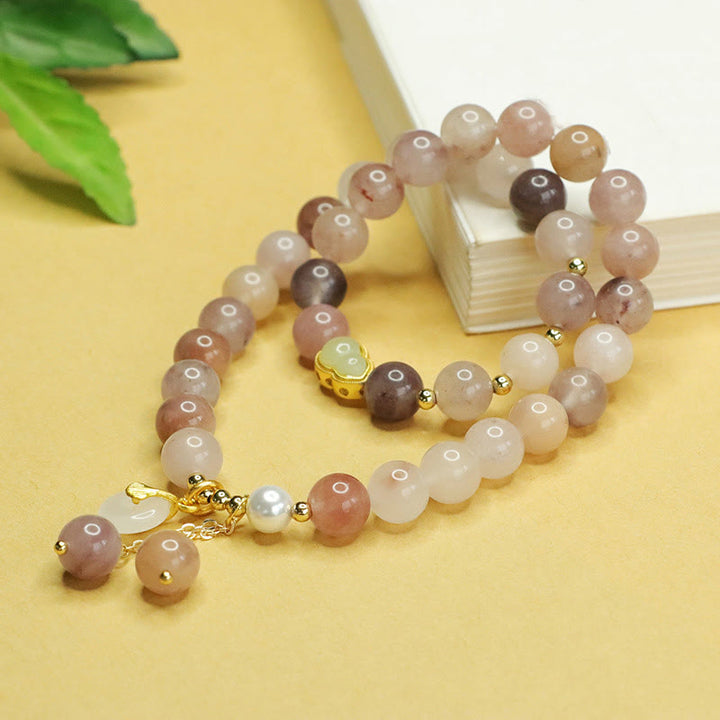 Buddha Stones天然ゴールデンシルク翡翠二重層ひょうたん平和バックル幸運ブレスレット