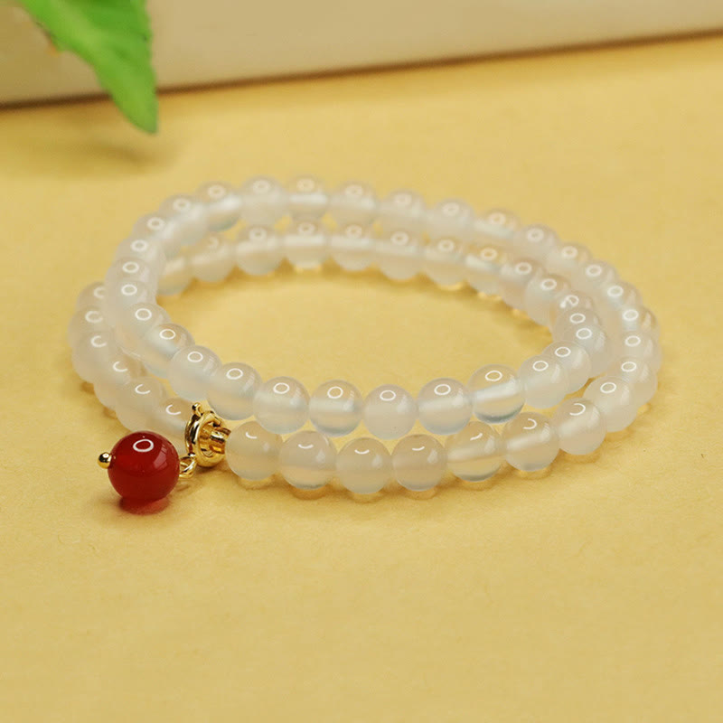 Buddha Stones天然カルセドニーレッドアゲートビーズ二重層ハーモニーポジティブブレスレット