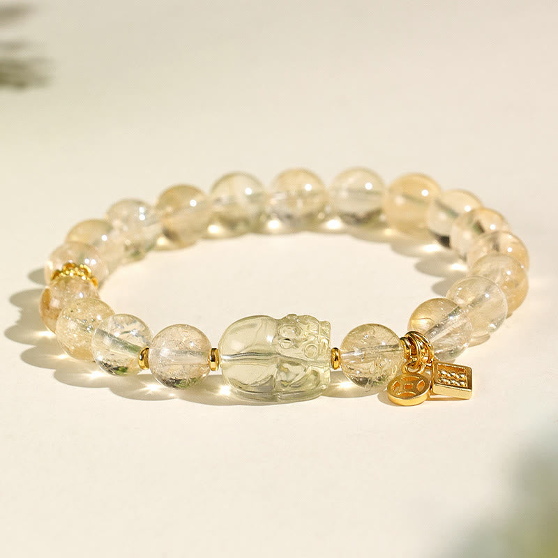 Buddha Stones天然シトリン貔貅銅貨守護ブレスレット