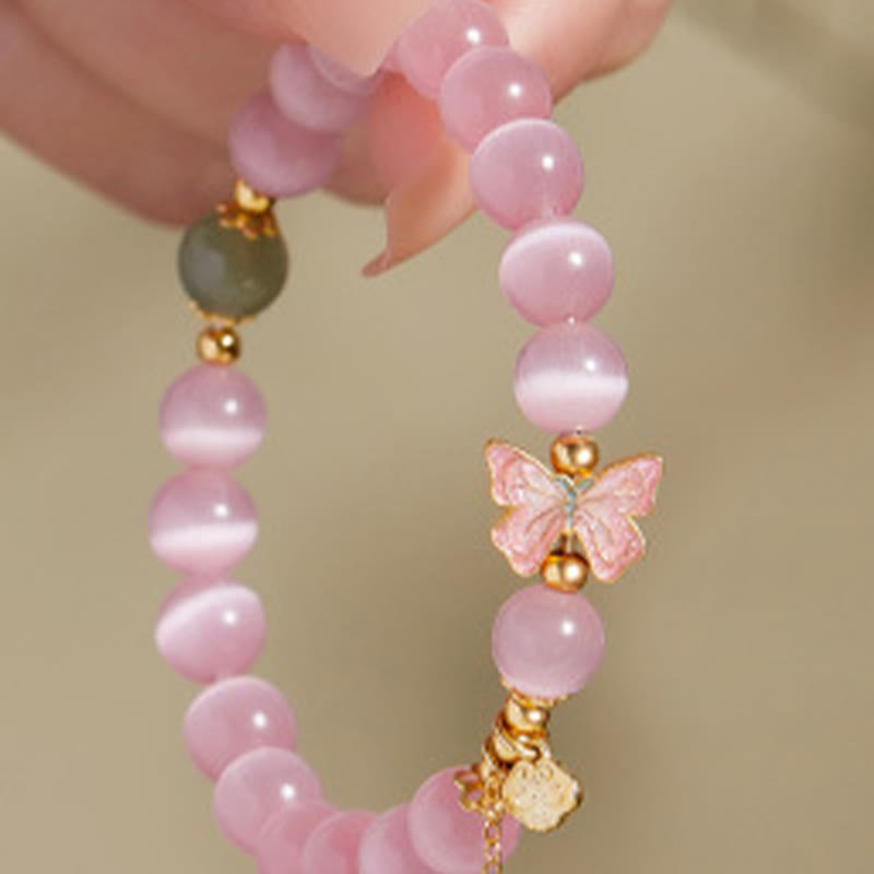 Buddha Stones 925スターリングシルバー キャッツアイ 和田翡翠 バタフライ ピースロックチャーム ピースブレスレット