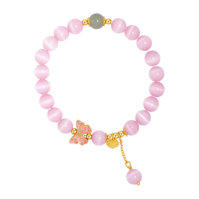 Buddha Stones 925スターリングシルバー キャッツアイ 和田翡翠 バタフライ ピースロックチャーム ピースブレスレット