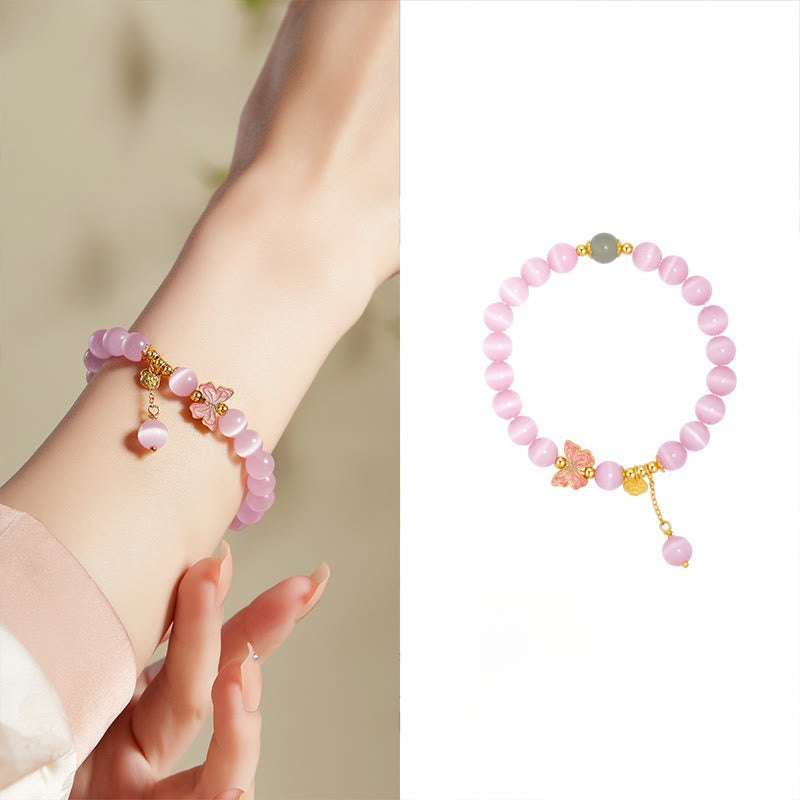 Buddha Stones 925スターリングシルバー キャッツアイ 和田翡翠 バタフライ ピースロックチャーム ピースブレスレット