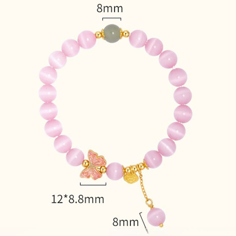 Buddha Stones 925スターリングシルバー キャッツアイ 和田翡翠 バタフライ ピースロックチャーム ピースブレスレット