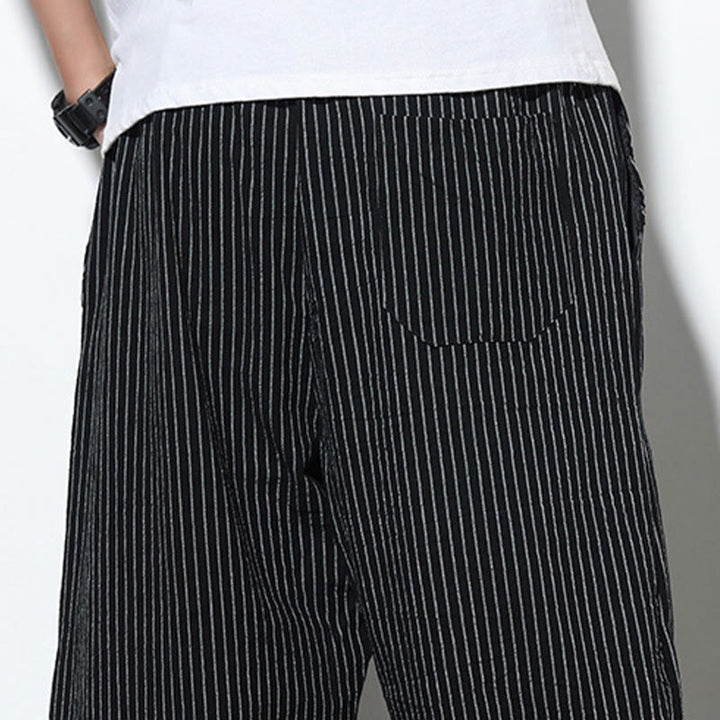 Buddha Stonesサマーストライプ柄 ドローストリング コットンリネン メンズ 7-8丈 ハーレムパンツ ポケット付き - image 19