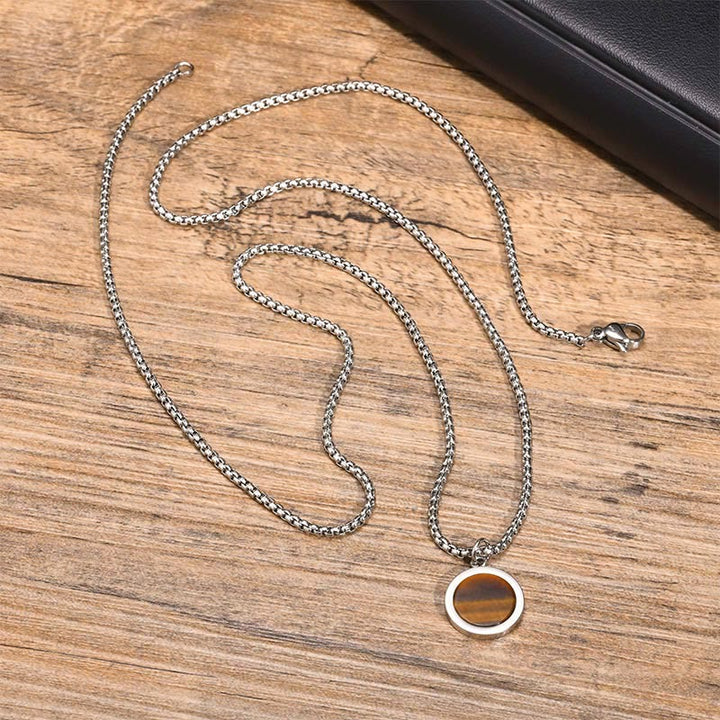 Buddha Stones天然石 ターコイズ タイガーアイ ラズライト マラカイト チタン鋼 浄化ネックレス ペンダント