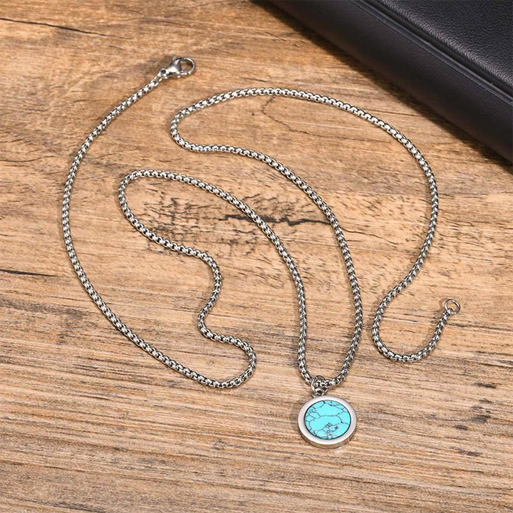 Buddha Stones天然石 ターコイズ タイガーアイ ラズライト マラカイト チタン鋼 浄化ネックレス ペンダント