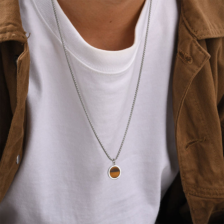 Buddha Stones天然石 ターコイズ タイガーアイ ラズライト マラカイト チタン鋼 浄化ネックレス ペンダント