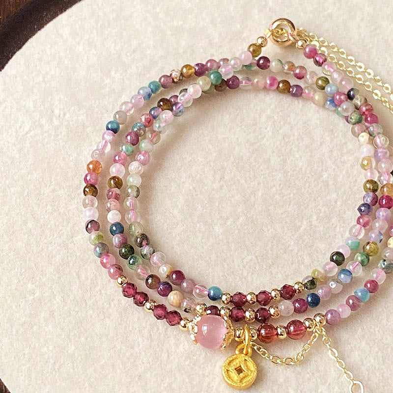 Buddha Stones2.5mm 不規則ビーズ カラートルマリン コイン ウィズダムブレスレット