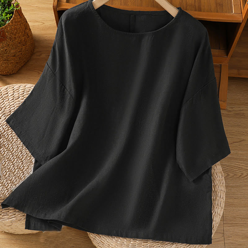 Buddha Stonesカジュアル サマー 無地 クルーネック レディース コットン 半袖 Tシャツ - 黒 - US14、 UK/AU18、 EU46 (2XL) - image 20
