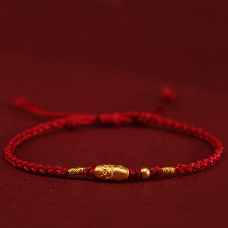 Buddha Stones999ゴールド 幸運の守護鯉 手作り編み紐ブレスレット - ダークレッド(手首周り:14~18cm) - image 2