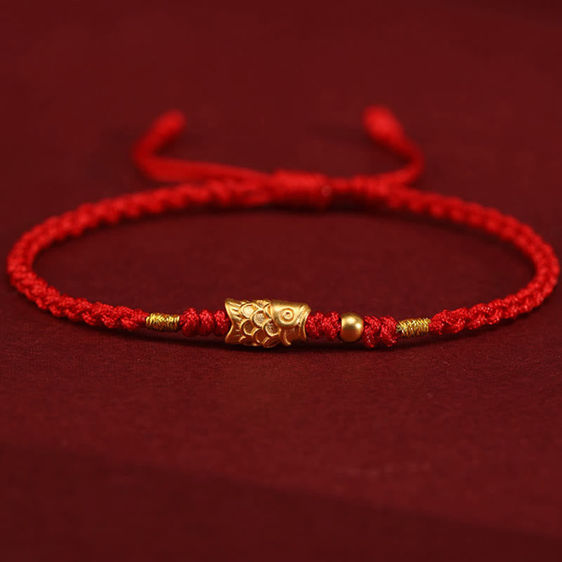 Buddha Stones999ゴールド 幸運の守護鯉 手作り編み紐ブレスレット - レッド(手首周り:14~18cm) - image 10