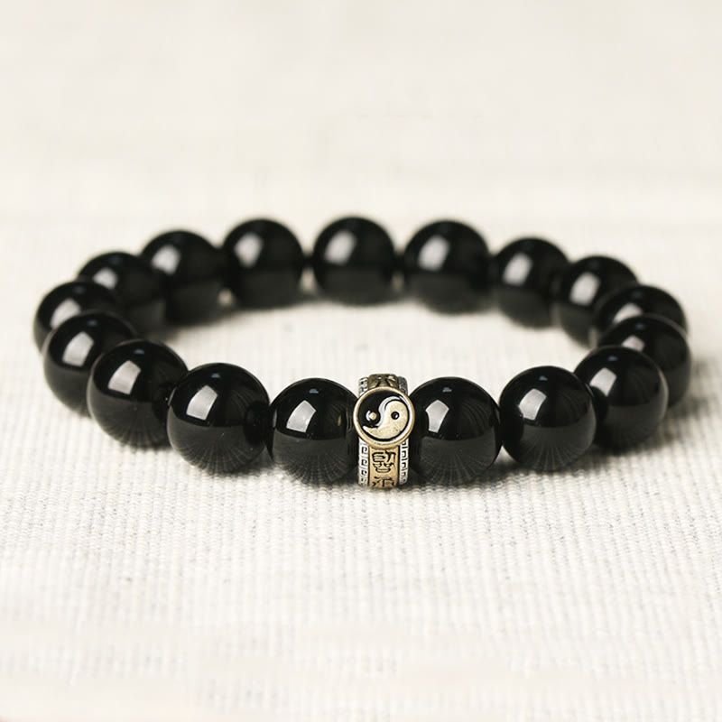 Buddha Stones黒曜石陰陽九字真言成就ブレスレット