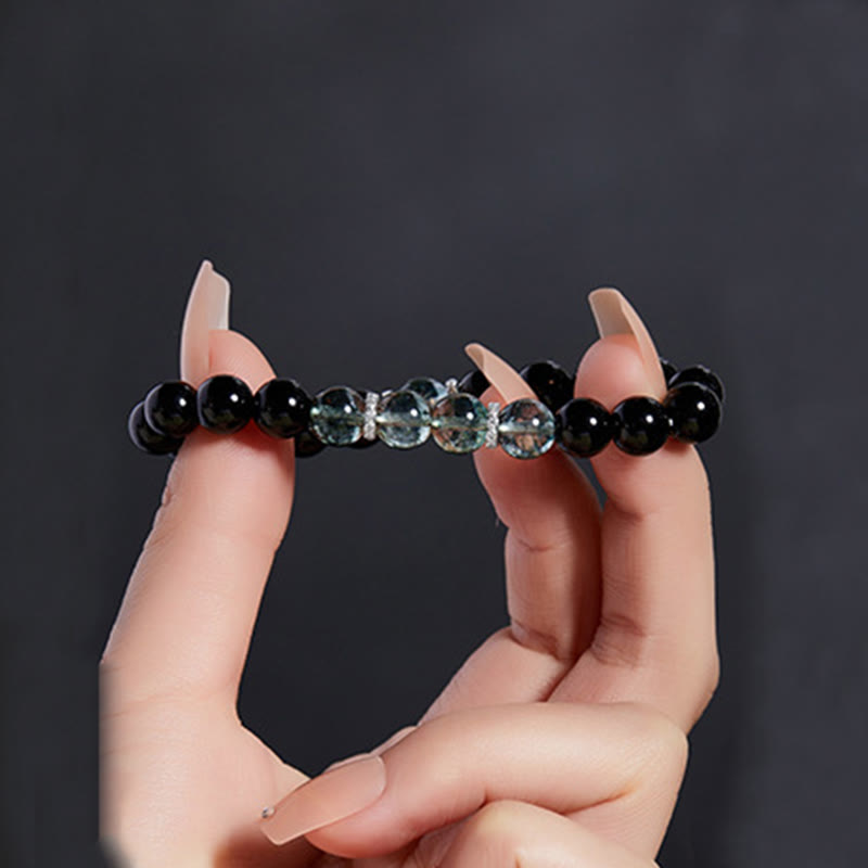 Buddha Stones925スターリングシルバー ブラックオブシディアン グリーンファントムストレングスブレスレット