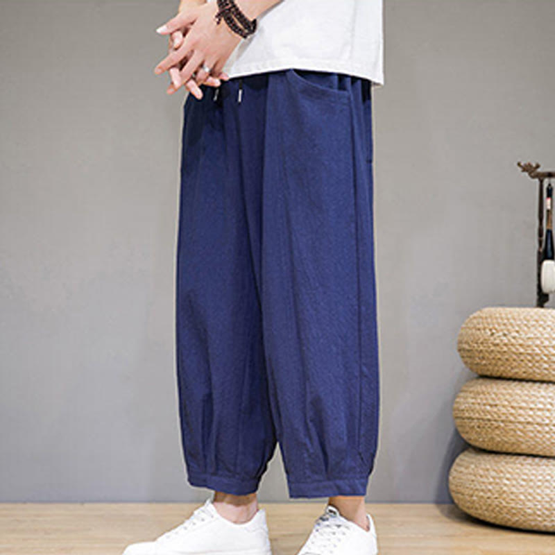 Buddha Stonesシンプルコットン メンズ クロップド カプリ ハーレムパンツ ポケット付き - image 34