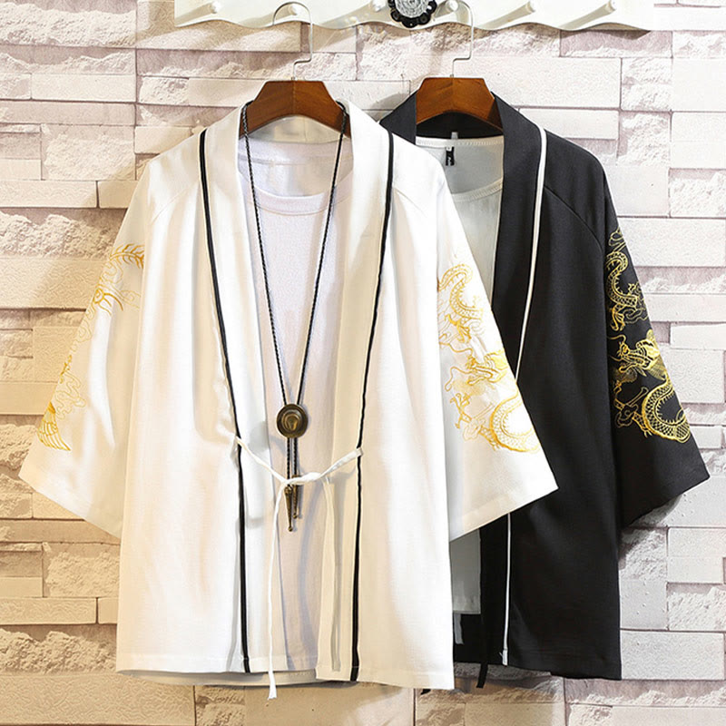Buddha Stones刺繍龍鳳凰吉祥雲波葉鶴前開きジャケットメンズ着物 - image 36
