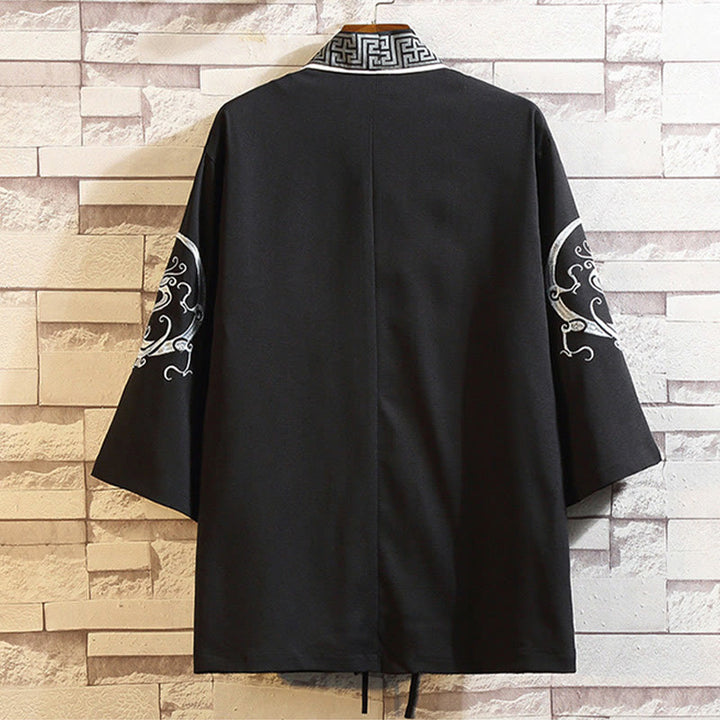Buddha Stones刺繍龍鳳凰吉祥雲波葉鶴前開きジャケットメンズ着物 - image 1