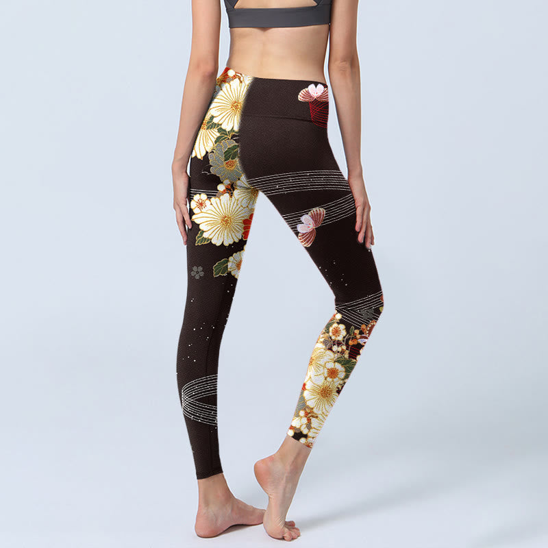 Buddha Stones花柄 バタフライ柄 プリント ジムレギンス レディース ヨガパンツ - image 4