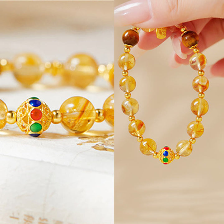 Buddha Stones925スターリングシルバー フーキャラクター シトリン タイガーアイ プロテクションブレスレット