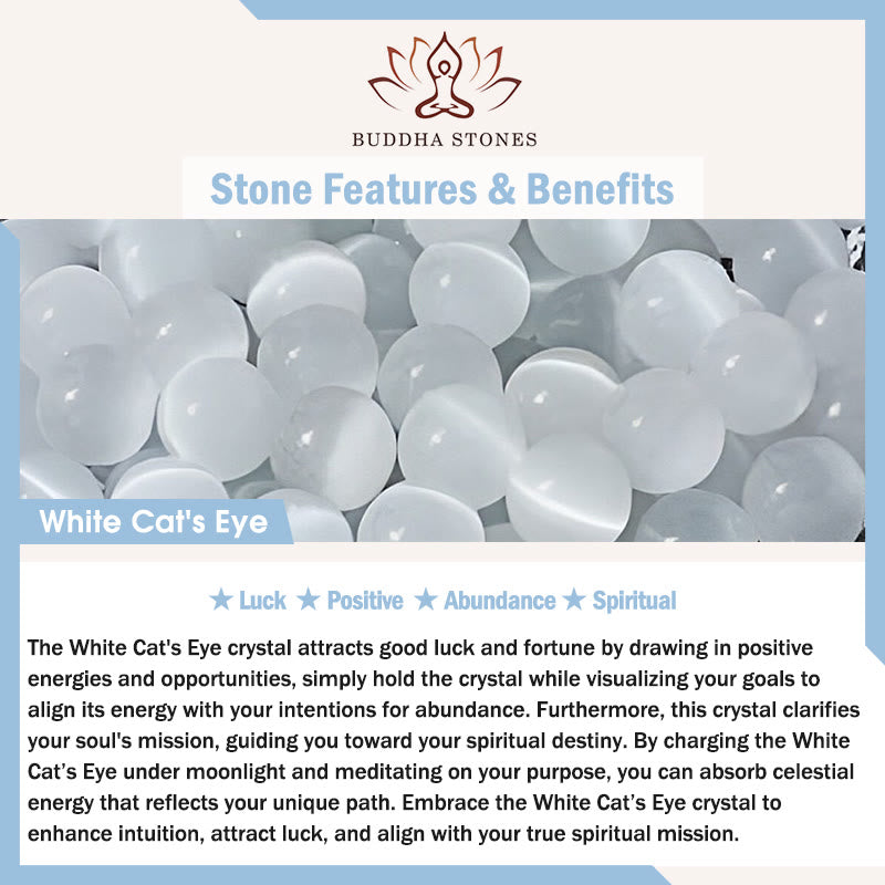 Buddha Stones925スターリングシルバー 天然ピーチブロッサム ホワイトキャッツアイ ポジティブブレスレット