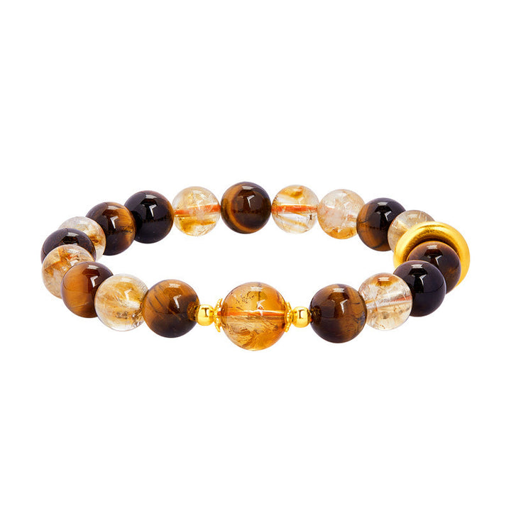 Buddha Stones 999スターリングシルバー 天然シトリン タイガーアイ ピースバックル プロテクションブレスレット