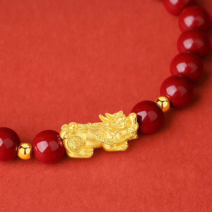 Buddha Stones999ゴールド 5Dハードゴールド 辰砂 貔貅 カームブレスレット - image 3
