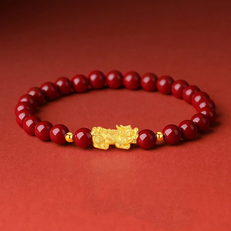 Buddha Stones999ゴールド 5Dハードゴールド 辰砂 貔貅 カームブレスレット - 辰砂(手首周り:15~17cm) - image 0