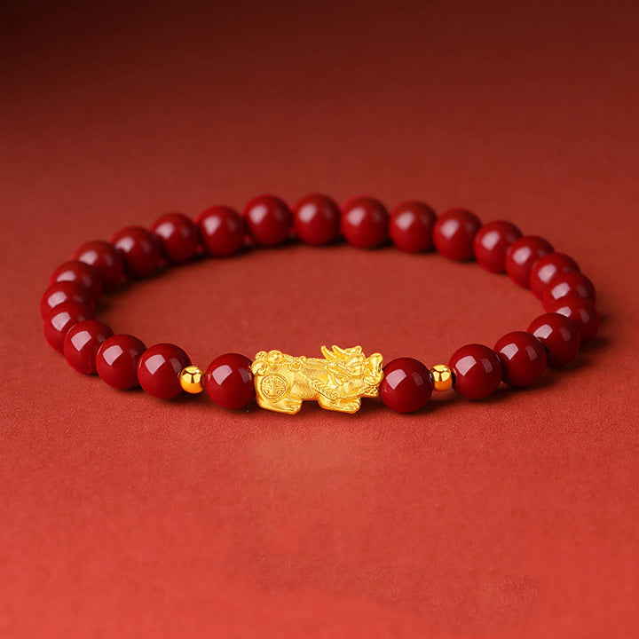 Buddha Stones999ゴールド 5Dハードゴールド 辰砂 貔貅 カームブレスレット - 辰砂(手首周り:15~17cm) - image 0