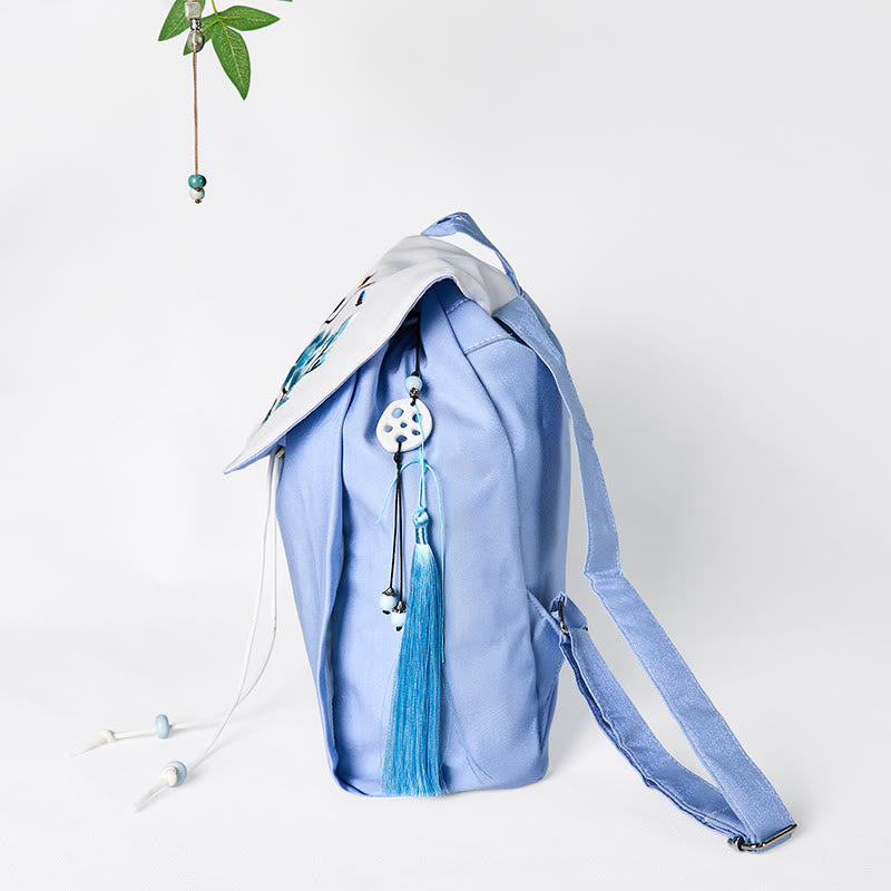 Buddha Stonesハンドメイド ブルー マグノリア 刺繍 大容量 キャンバス バックパック