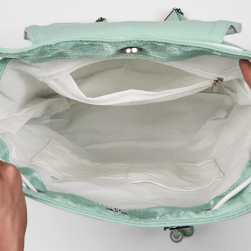 Buddha Stonesハンドメイドグリーン牡丹の花刺繍入り大容量キャンバスバックパック