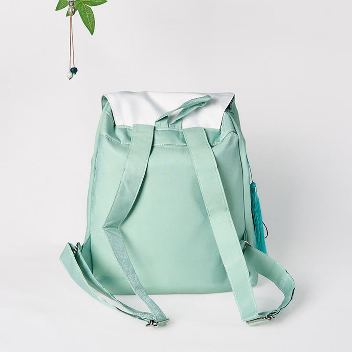 Buddha Stonesハンドメイドグリーン牡丹の花刺繍入り大容量キャンバスバックパック