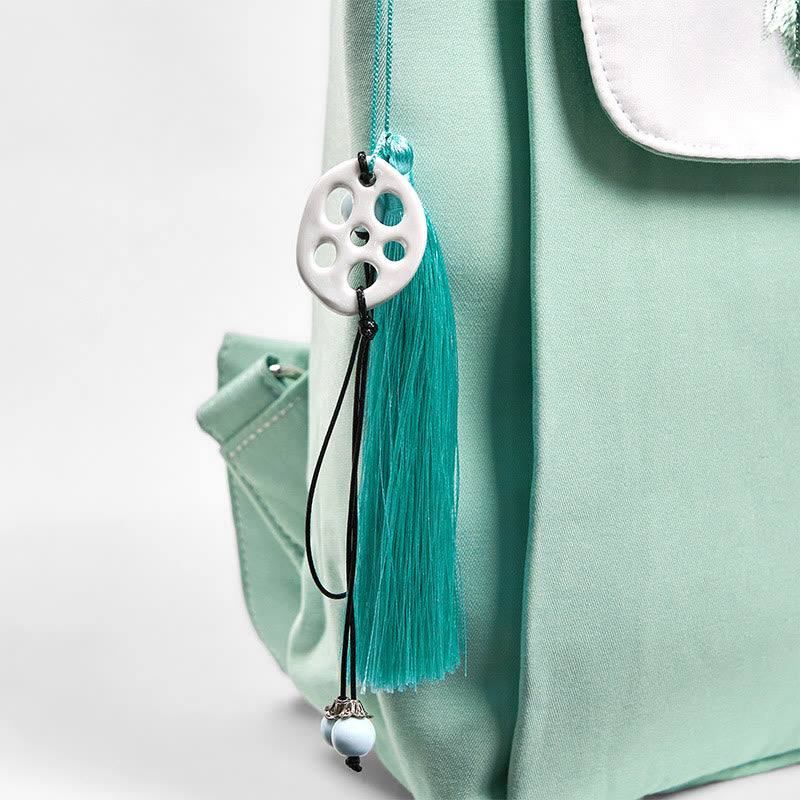 Buddha Stonesハンドメイドグリーン牡丹の花刺繍入り大容量キャンバスバックパック