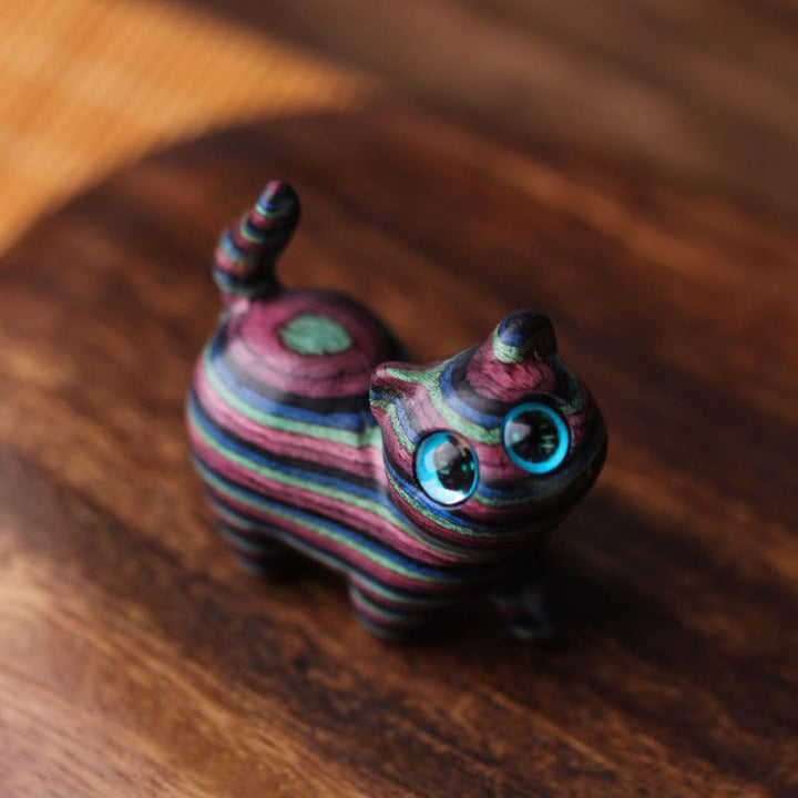 Buddha Stones 色付き白檀彫刻の首かしげ猫 癒しのインテリア置物 - 猫 - image 1