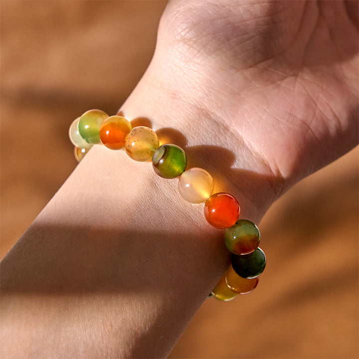 Buddha Stones天然 カラフル 孔雀瑪瑙 勇気 浄化 ブレスレット
