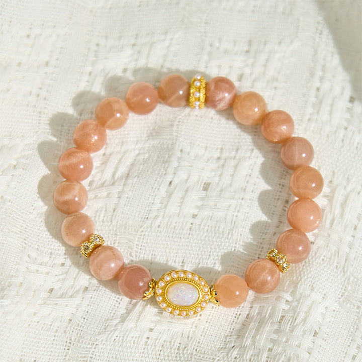 Buddha Stones天然ピーチムーンストーン 調節可能な癒しのブレスレット
