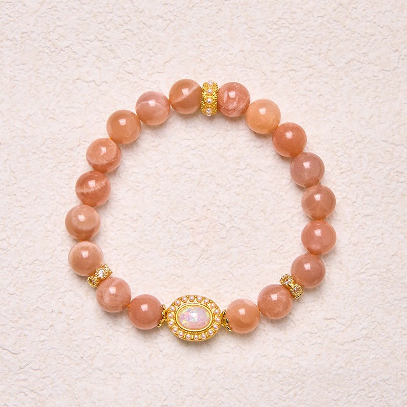 Buddha Stones天然ピーチムーンストーン 調節可能な癒しのブレスレット