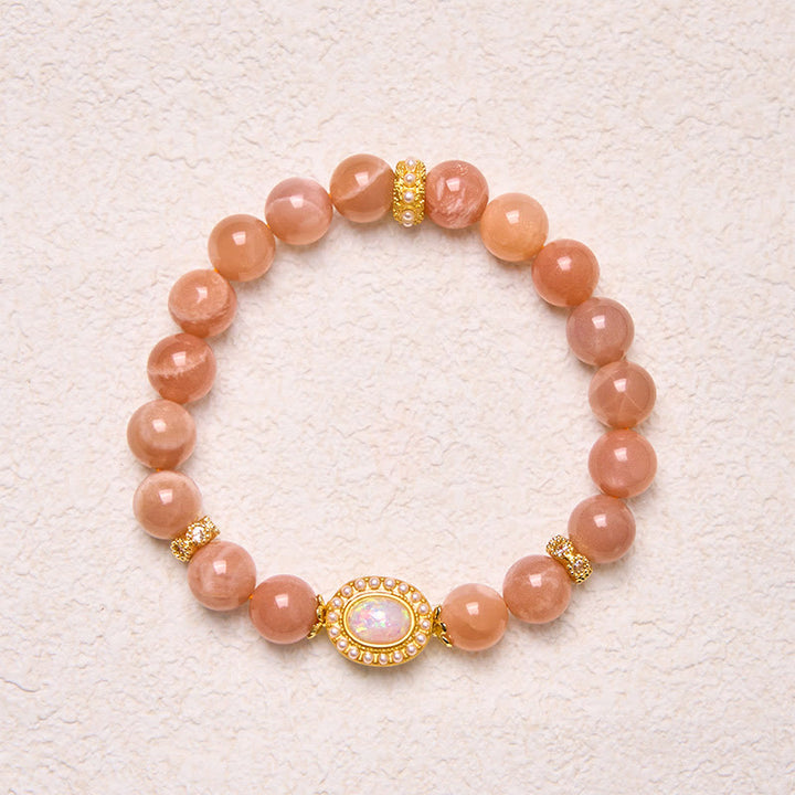 Buddha Stones天然ピーチムーンストーン 調節可能な癒しのブレスレット