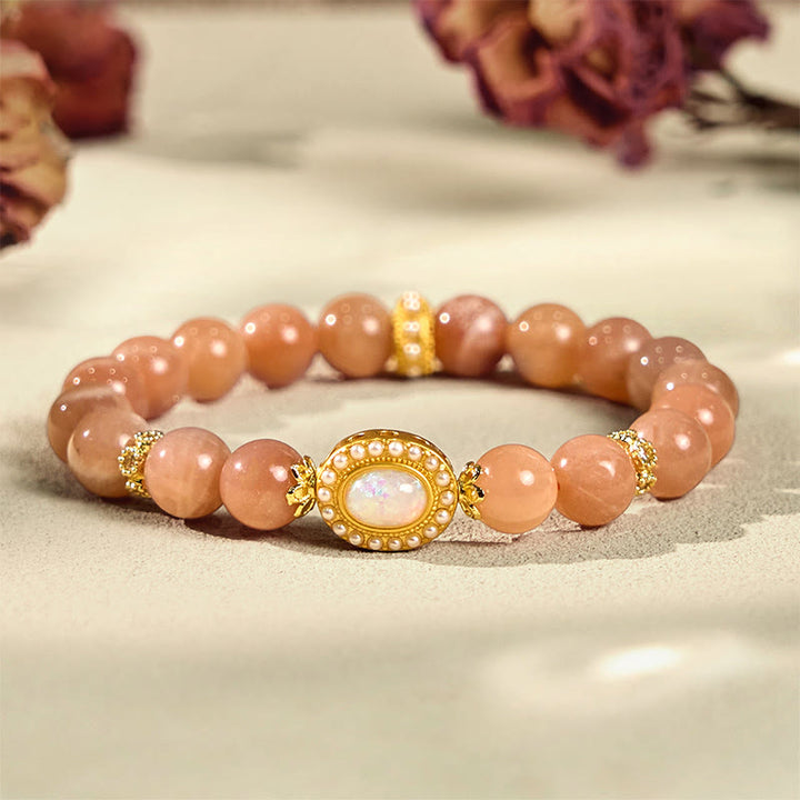 Buddha Stones天然ピーチムーンストーン 調節可能な癒しのブレスレット