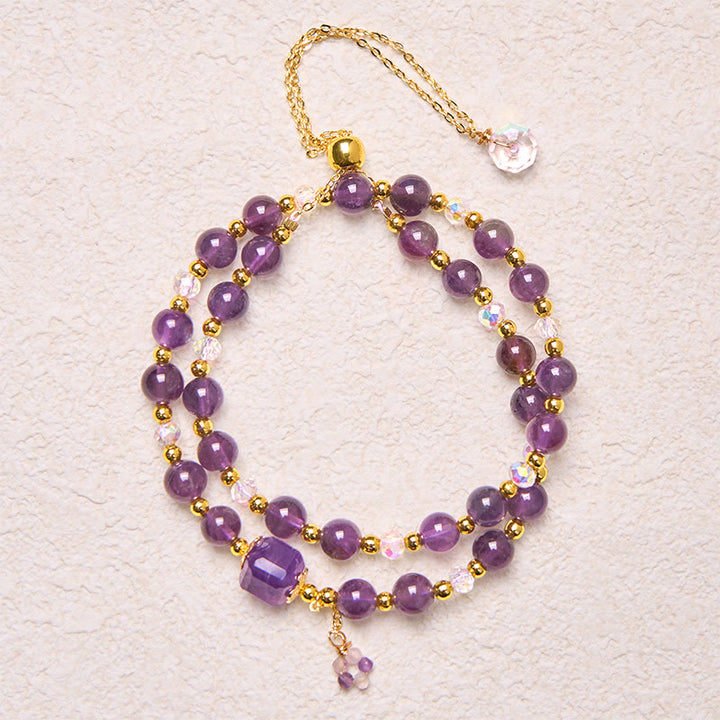 Buddha Stones天然アメジスト スクエアビーズ 瞑想 ヒーリング ダブルラップブレスレット