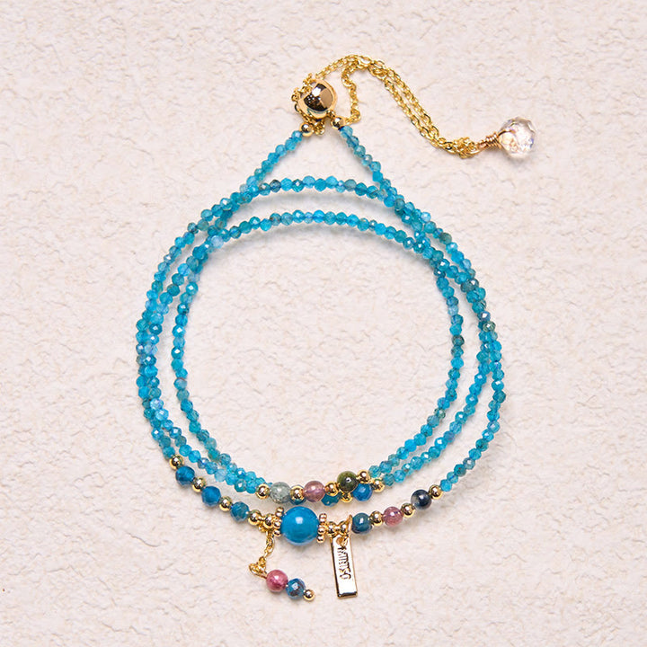 ブッダストーン 3mm 天然アパタイト 極薄ビーズ 14Kゴールドメッキ銅製 創造性トリプルラップブレスレット