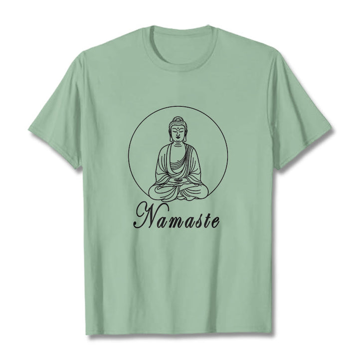Buddha Stones NAMASTE Buddha Meditating Tee Tシャツ - ペールグリーン - 2XL - image 15