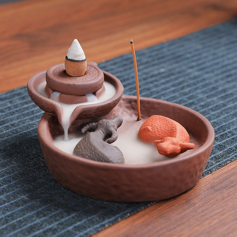 Buddha Stones鯉 牛 紫粘土 陶器 お香立て 癒し お香炉 装飾 - image 2