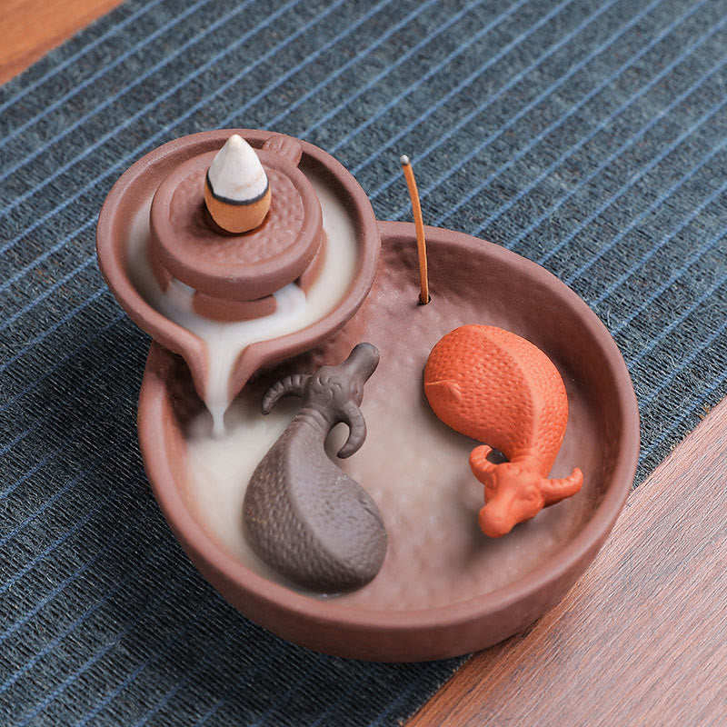 Buddha Stones鯉 牛 紫粘土 陶器 お香立て 癒し お香炉 装飾 - 牛 10.8×13.5×5cm(香なし) - image 1