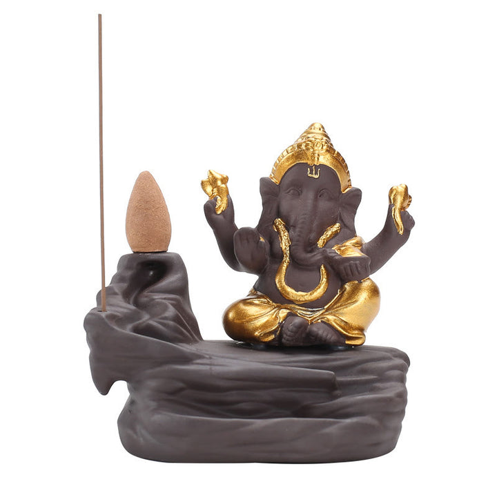 Buddha Stonesガネーシャ 象 紫粘土 逆流防止 煙噴水 保護スティック 香炉 - image 5
