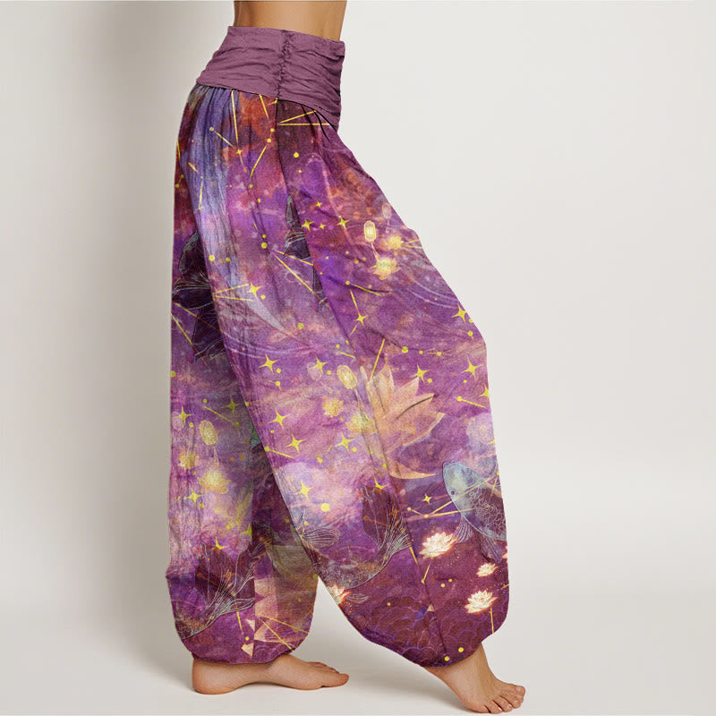 Buddha Stones、鯉、蓮、月、星柄、レディース 伸縮性ウエスト ハーレムパンツ - image 6