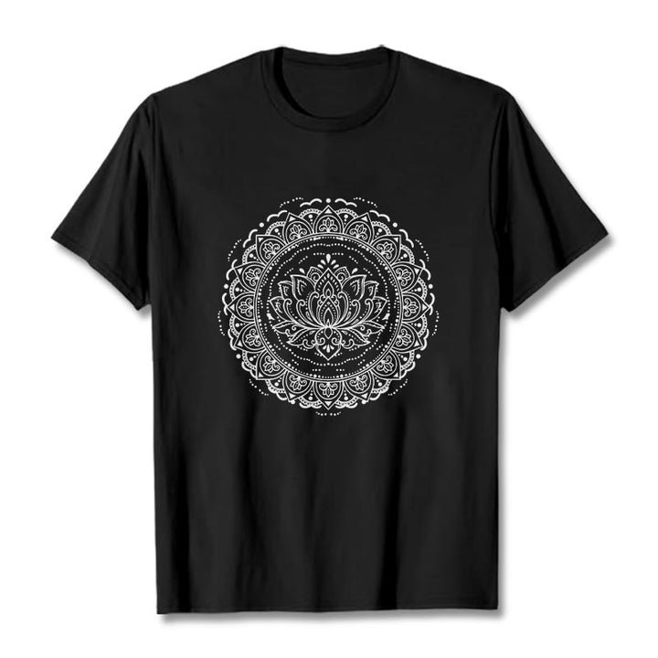 Buddha Stones曼荼羅蓮の花柄Tシャツ - 黒 - 2XL - image 5