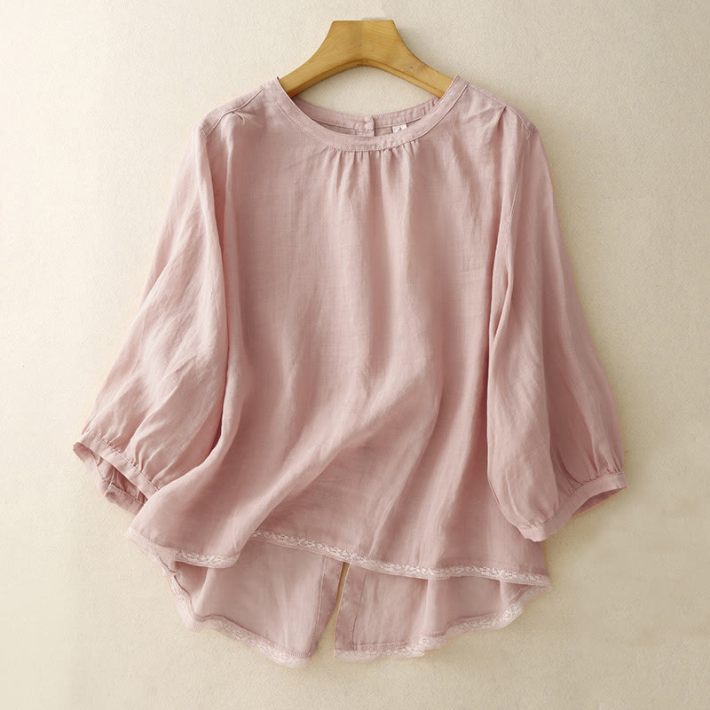 Buddha Stonesカジュアル 無地 レディース クルーネック デザイン コットン ポリエステル Tシャツ - ピンク - US14、 UK/AU18、 EU46 (2XL) - image 0